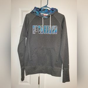 Puma Pullover Sweatshirt Hoodie Kangaroo Pocket Gray Blue Purple Size Medium